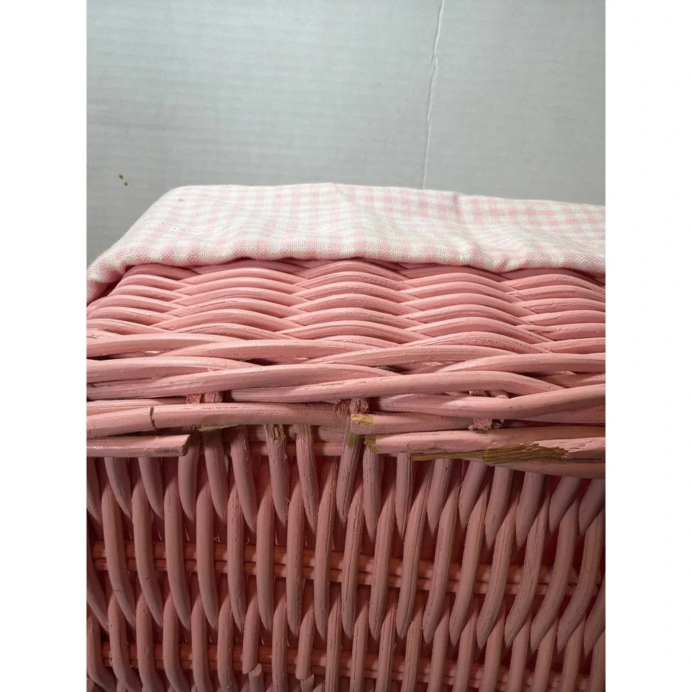 Pottery Barn Kids Wicker Storage Basket Pink Gingham Liner Nursery 11